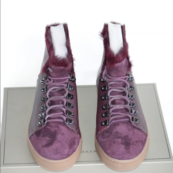 NWB BCBG FurTrim Lace-Up 9M/39 Bordeaux Orig $275 - Picture 1 of 7